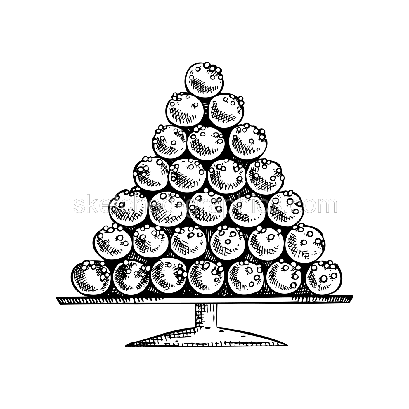 Marzipan candies on plate sketch. Hand-drawn vector illustration. Marzipan potatoes drawing. Traditional European Christmas market food, sweets, desserts. Christmas design elements Illustration